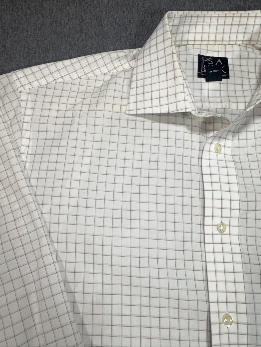 Jos. A. Bank White Cream Brown Tan Check Pattern Tailored Fit Men’s 15.5x34